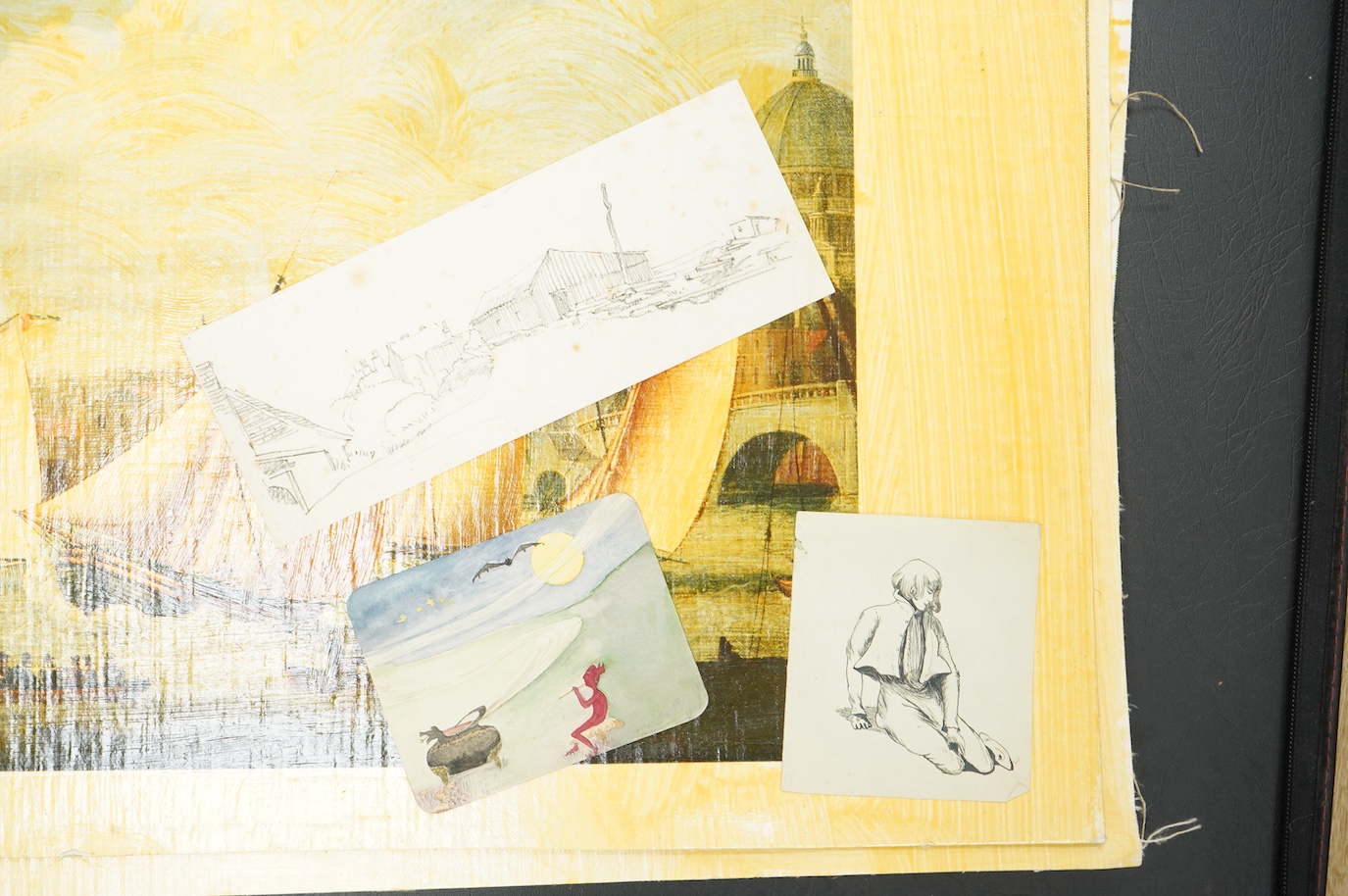 A large collection of watercolours, sketches and prints to include four works by J H Powell, maritime interest scenes, each signed, various 19th century and later watercolours and a set of maritime interest oleographs on